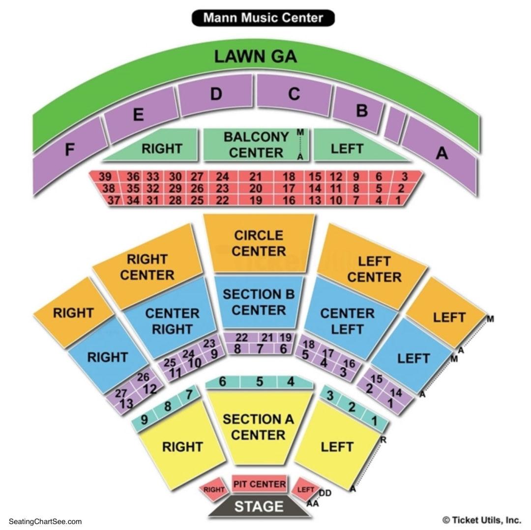 E911 Mann Music Center Seating Chart Center Seating Chart